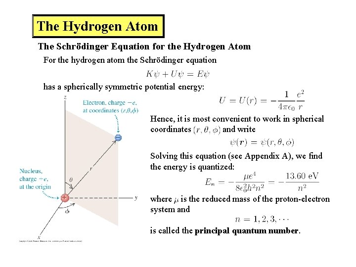 The Hydrogen Atom The Schrödinger Equation for the Hydrogen Atom For the hydrogen atom