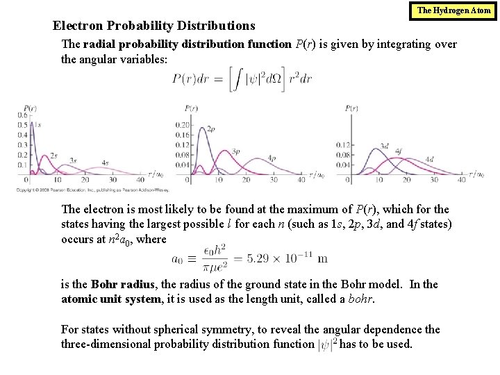 The Hydrogen Atom Electron Probability Distributions The radial probability distribution function P(r) is given
