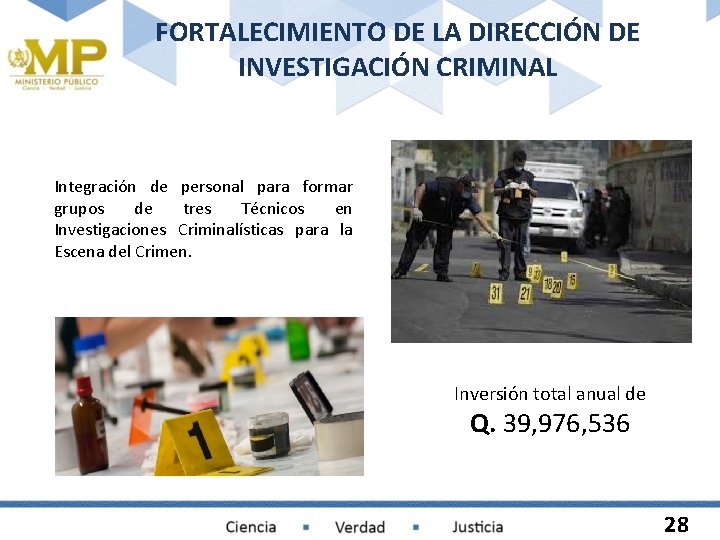 FORTALECIMIENTO DE LA DIRECCIÓN DE INVESTIGACIÓN CRIMINAL Integración de personal para formar grupos de