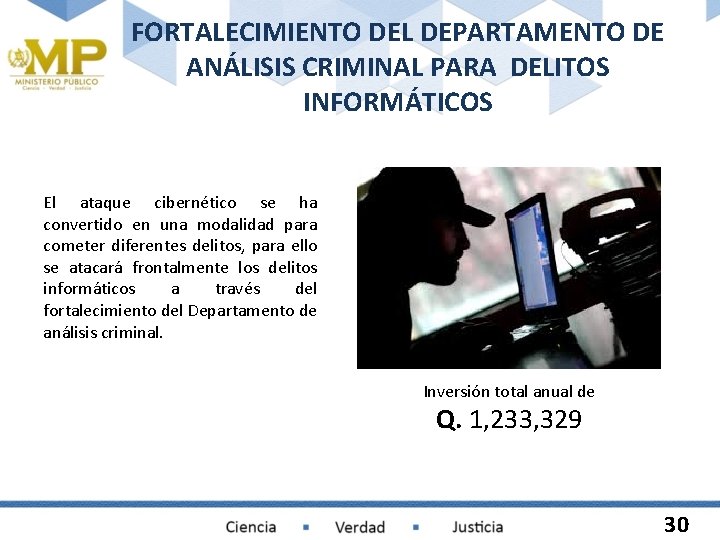 FORTALECIMIENTO DEL DEPARTAMENTO DE ANÁLISIS CRIMINAL PARA DELITOS INFORMÁTICOS El ataque cibernético se ha