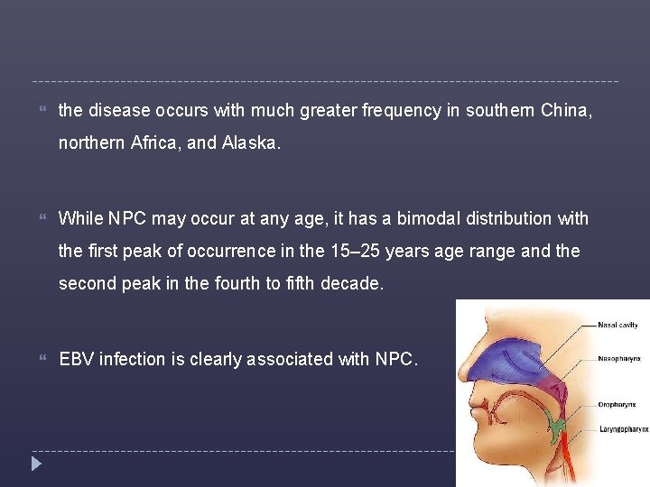  the disease occurs with much greater frequency in southern China, northern Africa, and