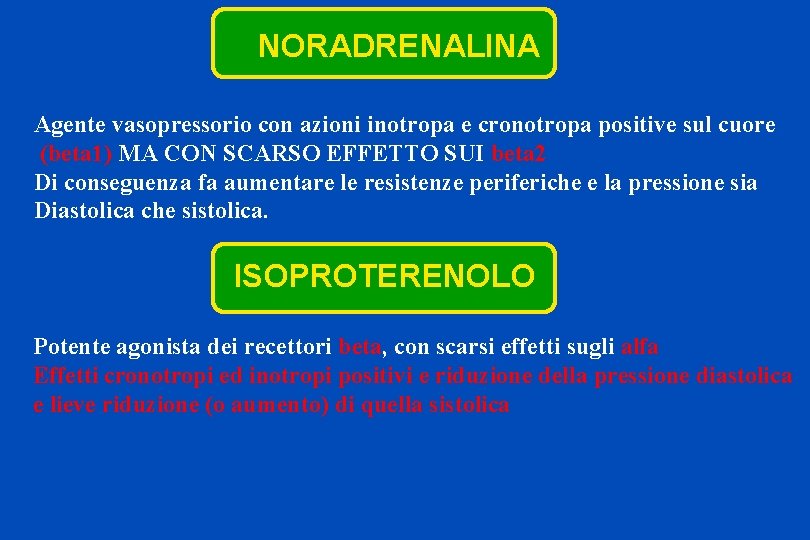 NORADRENALINA Agente vasopressorio con azioni inotropa e cronotropa positive sul cuore (beta 1) MA