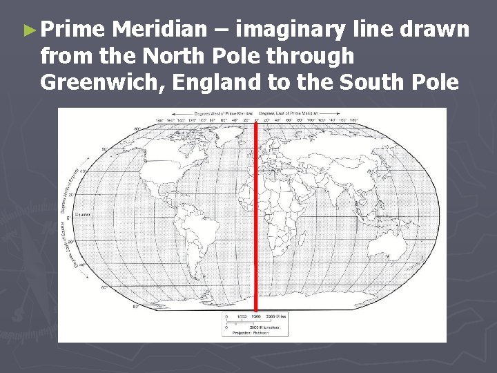 ► Prime Meridian – imaginary line drawn from the North Pole through Greenwich, England