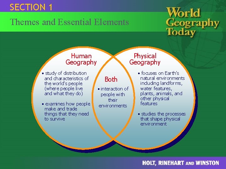 SECTION 1 Themes and Essential Elements Human Geography • study of distribution and characteristics