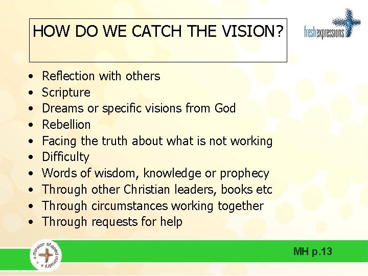 HOW DO WE CATCH THE VISION? • • • Reflection with others Scripture Dreams