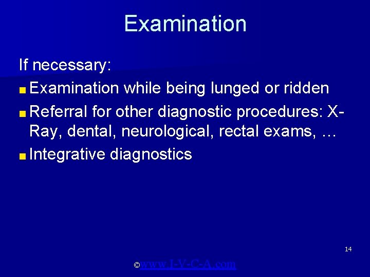 Examination If necessary: ■ Examination while being lunged or ridden ■ Referral for other