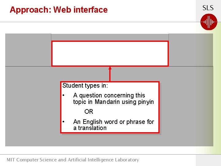 Approach: Web interface Student types in: • A question concerning this topic in Mandarin