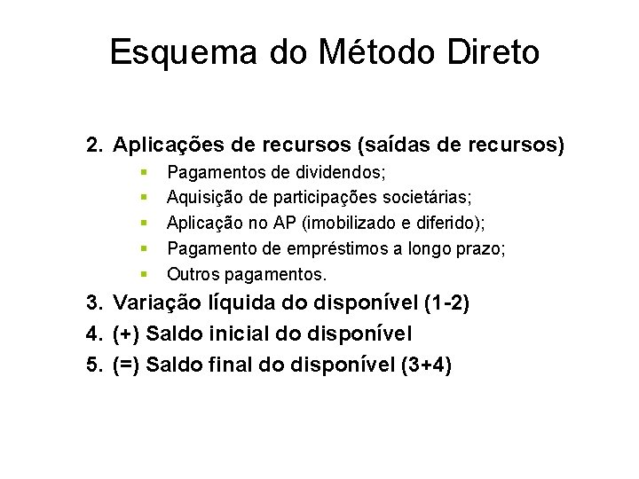 Esquema do Método Direto 2. Aplicações de recursos (saídas de recursos) § § §