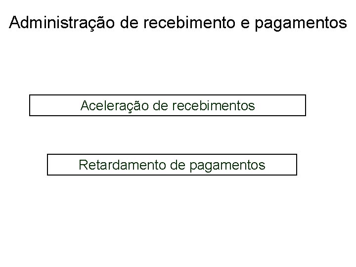 Administração de recebimento e pagamentos Aceleração de recebimentos Retardamento de pagamentos 