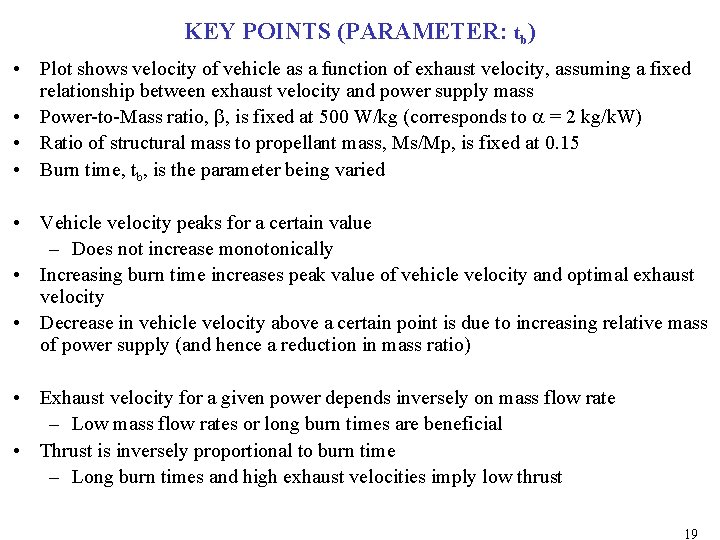 KEY POINTS (PARAMETER: tb) • Plot shows velocity of vehicle as a function of KEY POINTS (PARAMETER: tb) • Plot shows velocity of vehicle as a function of
