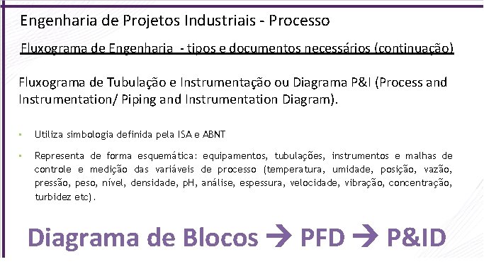 Engenharia de Projetos Industriais - Processo Fluxograma de Engenharia - tipos e documentos necessários