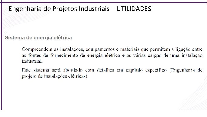 Engenharia de Projetos Industriais – UTILIDADES 