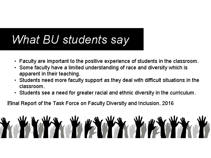  What BU students say • Faculty are important to the positive experience of