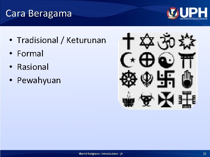 Cara Beragama • • Tradisional / Keturunan Formal Rasional Pewahyuan World Religions - Introduction