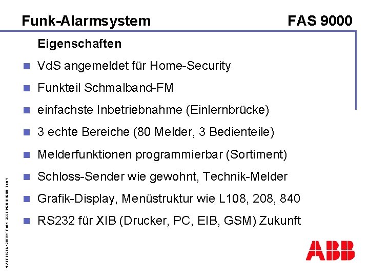 Funk-Alarmsystem FAS 9000 © ABB STOTZ-KONTAKT Gmb. H, 2 CDC 543 018 N 0101,