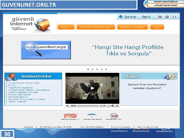 GUVENLINET. ORG. TR 30 İnternetin Güvenli Kullanımı ve Güvenli İnternet Hizmeti 