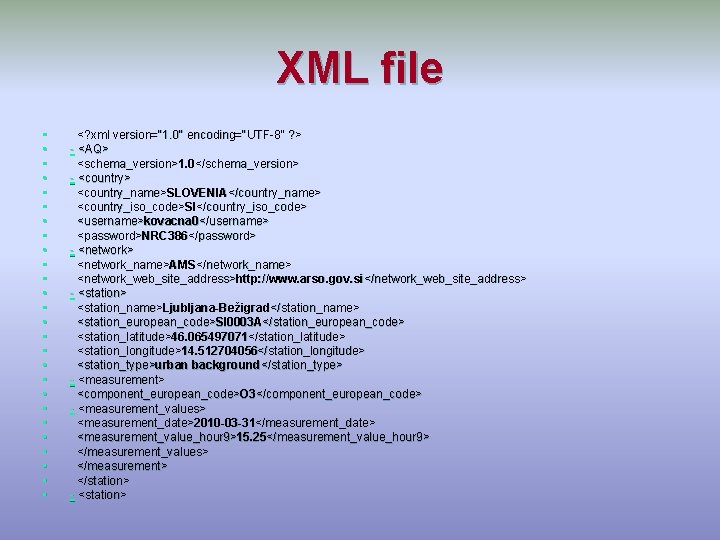 XML file • • • • • • • <? xml version="1. 0" encoding="UTF-8"