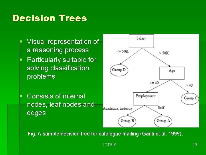 Decision Trees § Visual representation of a reasoning process § Particularly suitable for solving