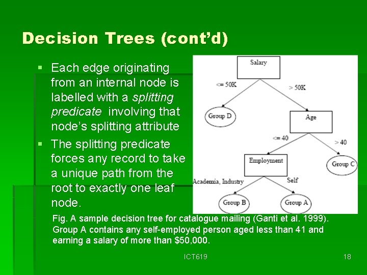 Decision Trees (cont’d) § Each edge originating from an internal node is labelled with