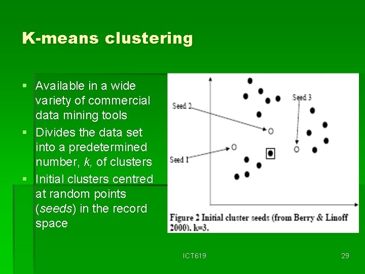 K-means clustering § Available in a wide variety of commercial data mining tools §