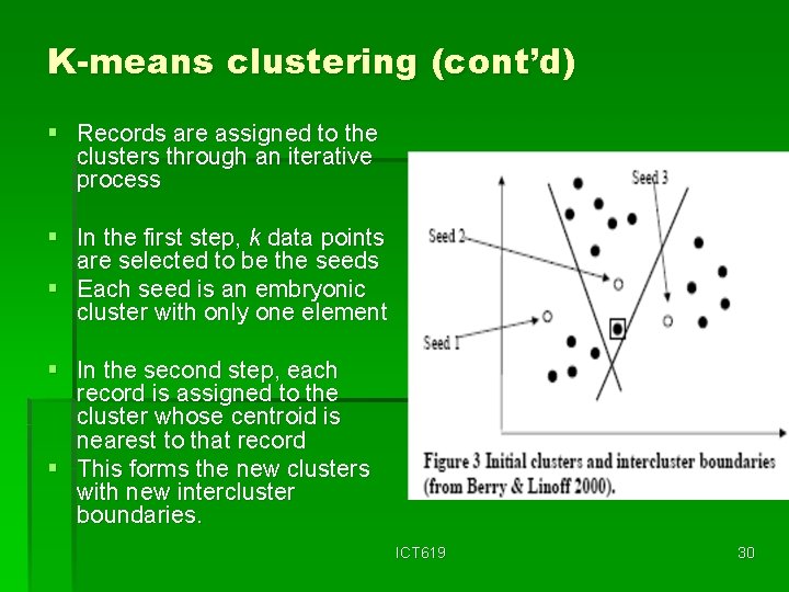 K-means clustering (cont’d) § Records are assigned to the clusters through an iterative process