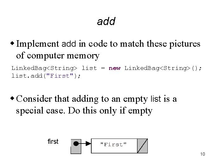 add w Implement add in code to match these pictures of computer memory Linked.