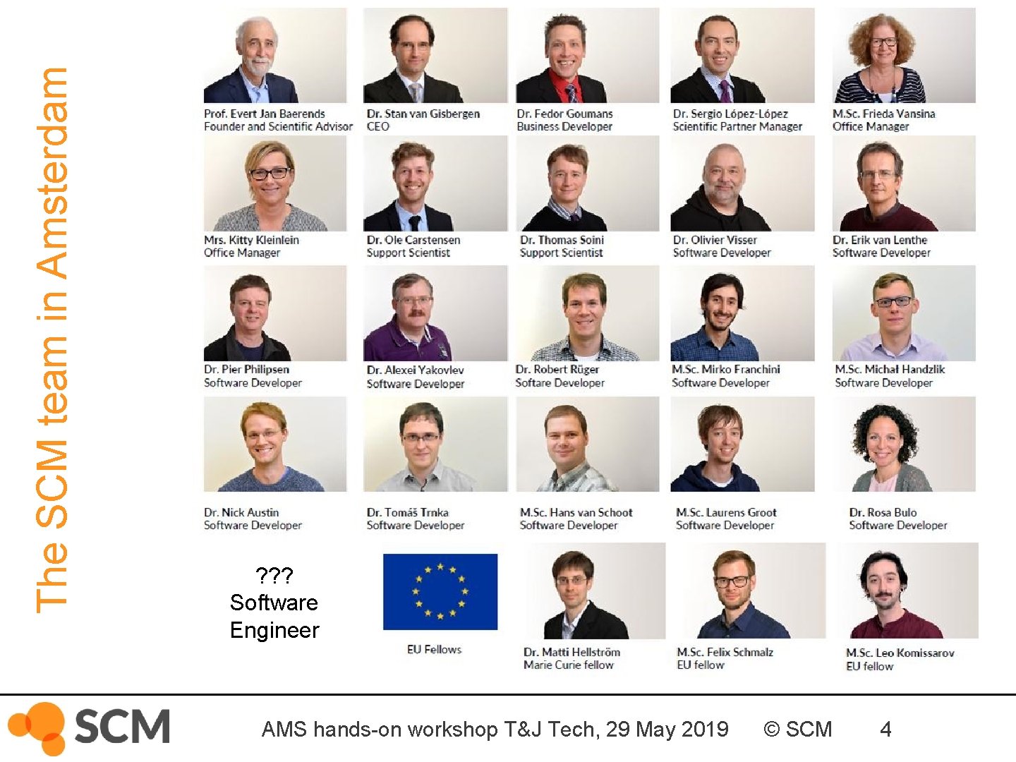 The SCM team in Amsterdam ? ? ? Software Engineer AMS hands-on workshop T&J