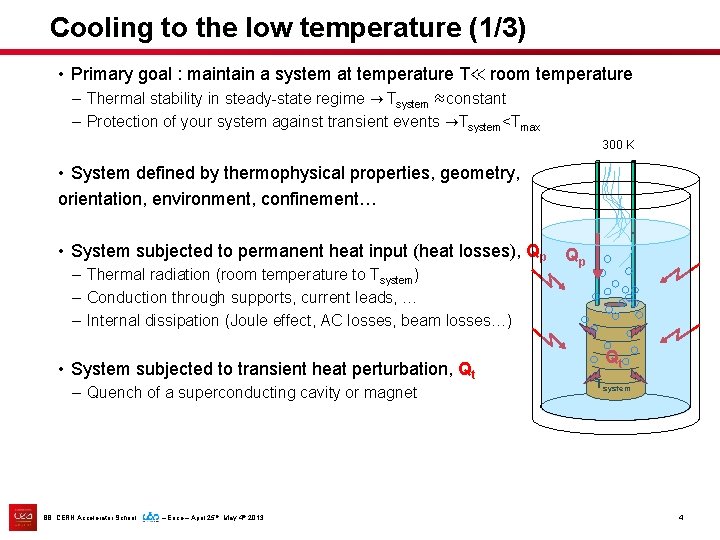 Cooling to the low temperature (1/3) • Primary goal : maintain a system at