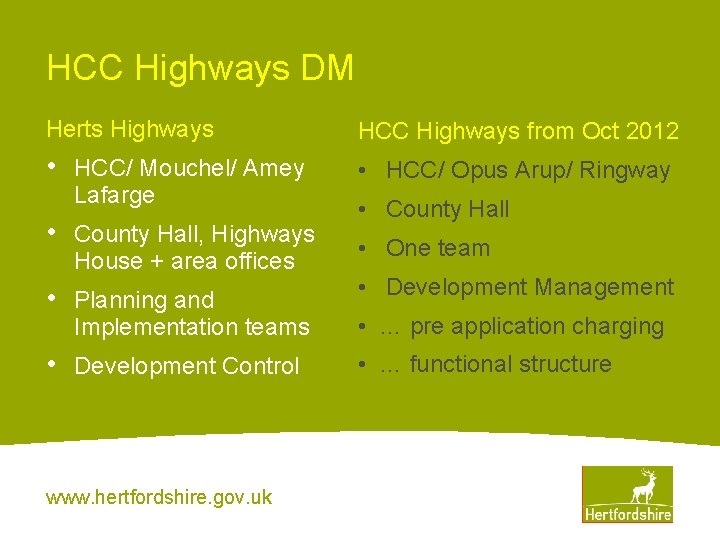 HCC Highways DM Herts Highways HCC Highways from Oct 2012 • HCC/ Mouchel/ Amey