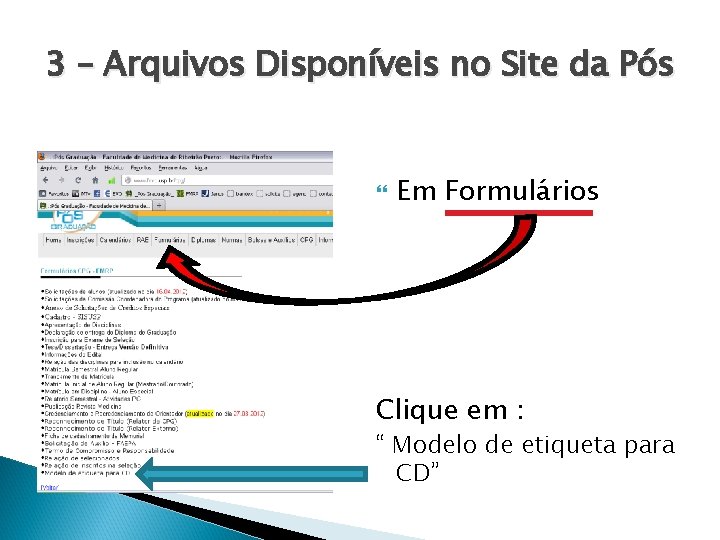 3 – Arquivos Disponíveis no Site da Pós Em Formulários Clique em : “