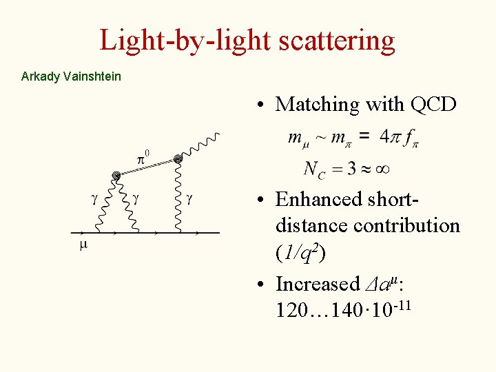 Light-by-light scattering Arkady Vainshtein • Matching with QCD • Enhanced shortdistance contribution (1/q 2)