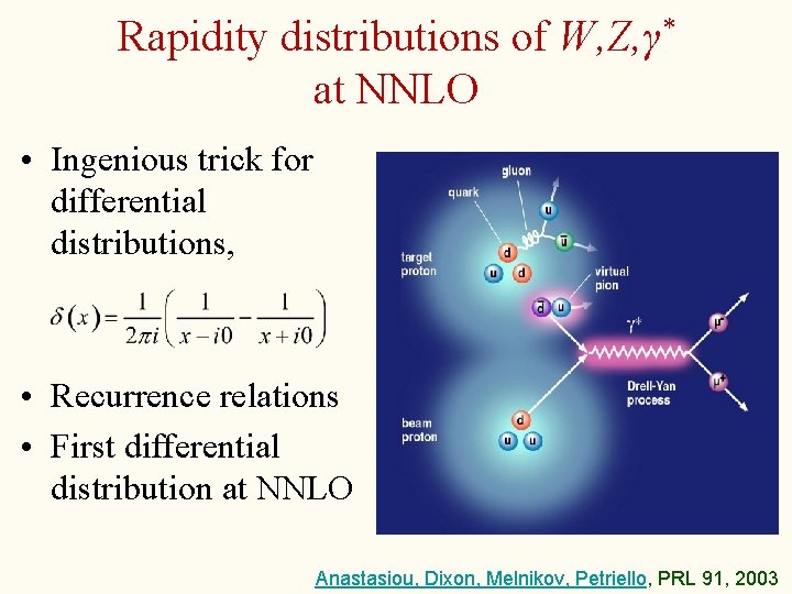 Rapidity distributions of W, Z, γ* at NNLO • Ingenious trick for differential distributions,