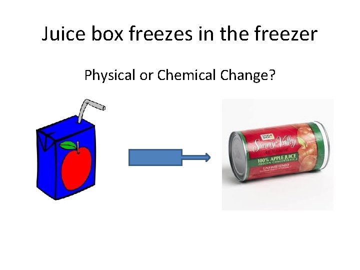 Juice box freezes in the freezer Physical or Chemical Change? 