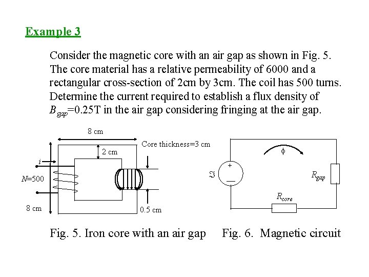 Example 3 Consider the magnetic core with an air gap as shown in Fig.