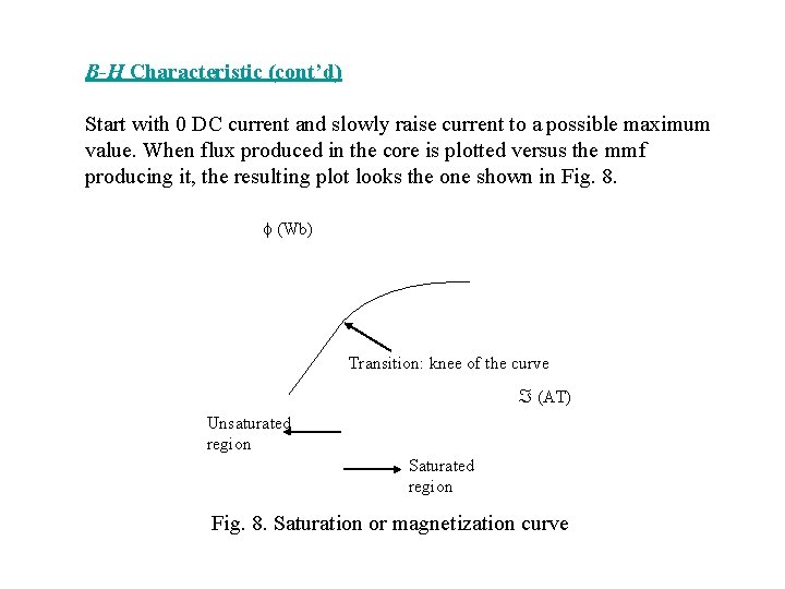 B-H Characteristic (cont’d) Start with 0 DC current and slowly raise current to a