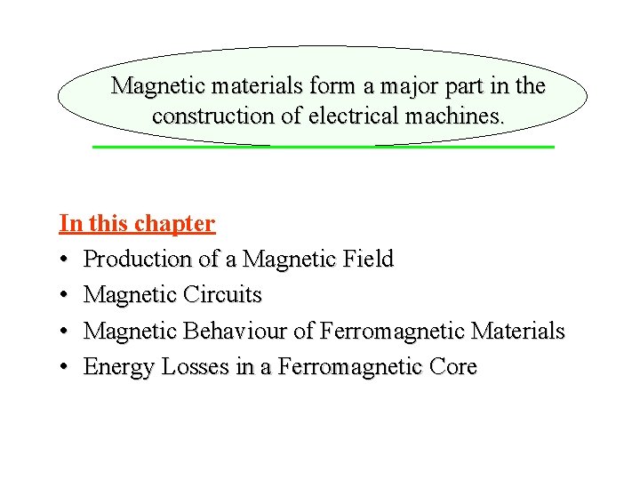 Magnetic materials form a major part in the construction of electrical machines. In this