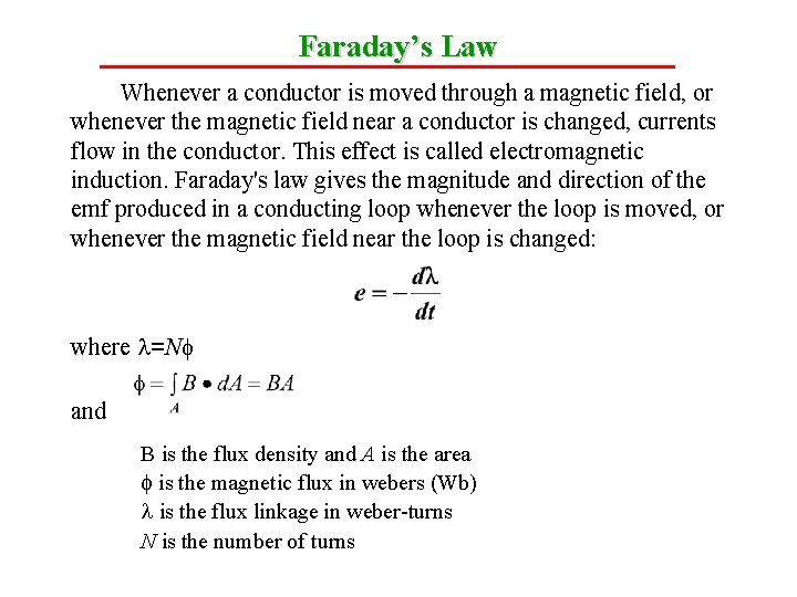 Faraday’s Law Whenever a conductor is moved through a magnetic field, or whenever the