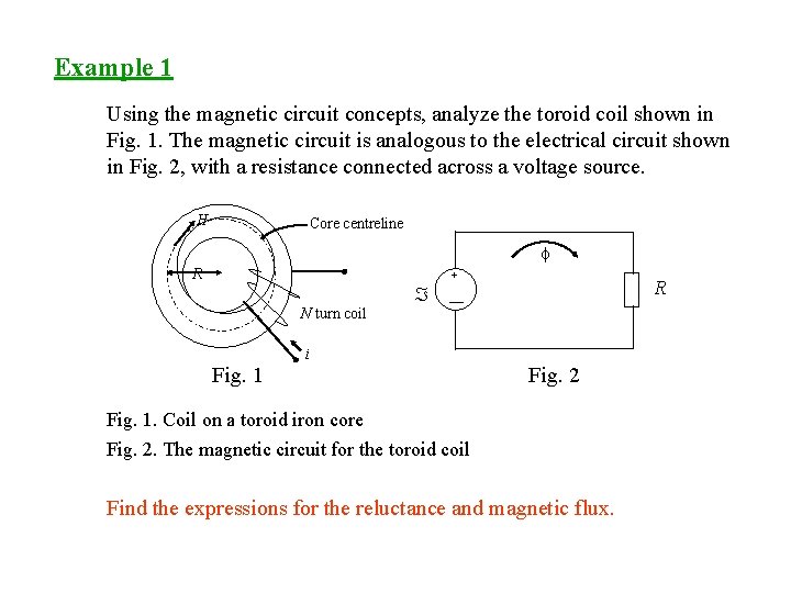 Example 1 Using the magnetic circuit concepts, analyze the toroid coil shown in Fig.