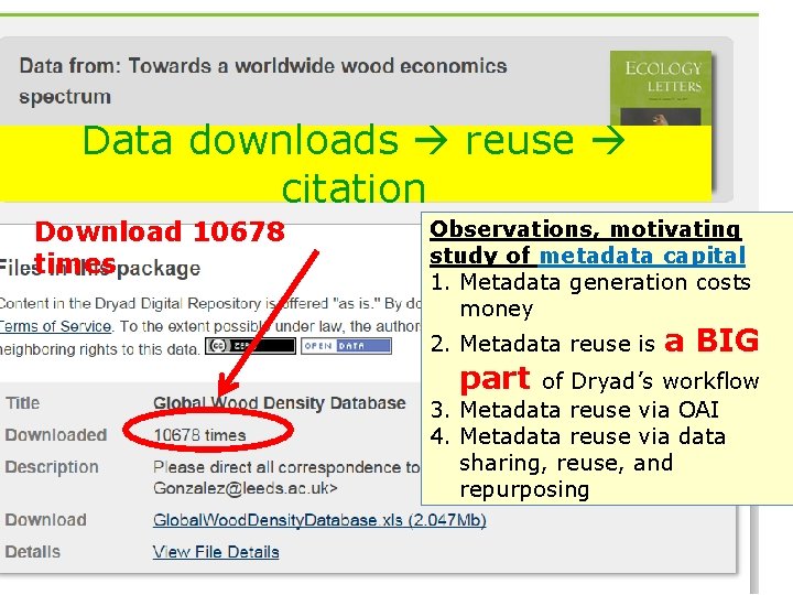 Data downloads reuse citation Download 10678 times Observations, motivating study of metadata capital 1. Data downloads reuse citation Download 10678 times Observations, motivating study of metadata capital 1.