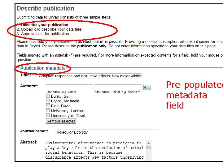 Pre-populated metadata field Pre-populated metadata field