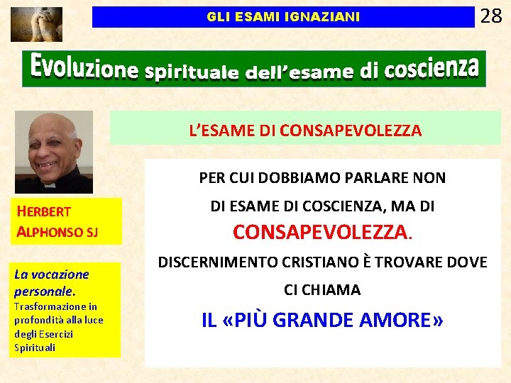 GLI ESAMI IGNAZIANI 28 L’ESAME DI CONSAPEVOLEZZA PER CUI DOBBIAMO PARLARE NON HERBERT ALPHONSO GLI ESAMI IGNAZIANI 28 L’ESAME DI CONSAPEVOLEZZA PER CUI DOBBIAMO PARLARE NON HERBERT ALPHONSO