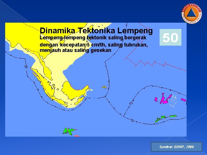 Dinamika Tektonika Lempeng-lempeng tektonik saling bergerak dengan kecepatan 5 cm/th, saling tubrukan, menjauh atau