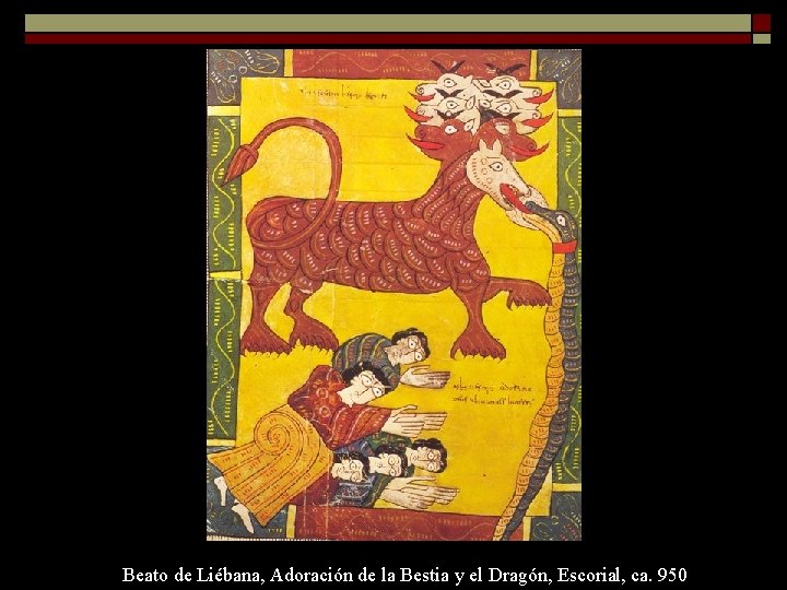 Beato de Liébana, Adoración de la Bestia y el Dragón, Escorial, ca. 950 