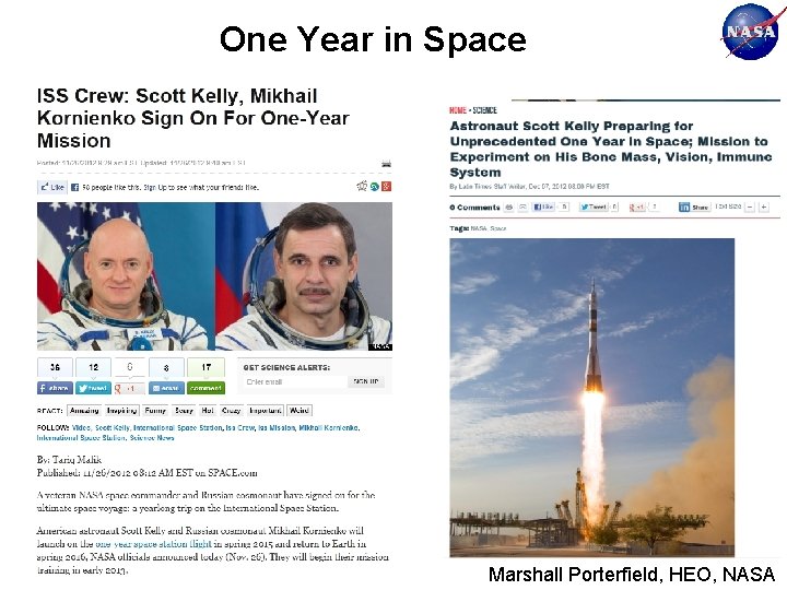 One Year in Space Marshall Porterfield, HEO, NASA 