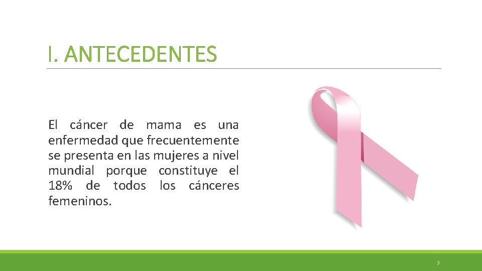 I. ANTECEDENTES El cáncer de mama es una enfermedad que frecuentemente se presenta en I. ANTECEDENTES El cáncer de mama es una enfermedad que frecuentemente se presenta en