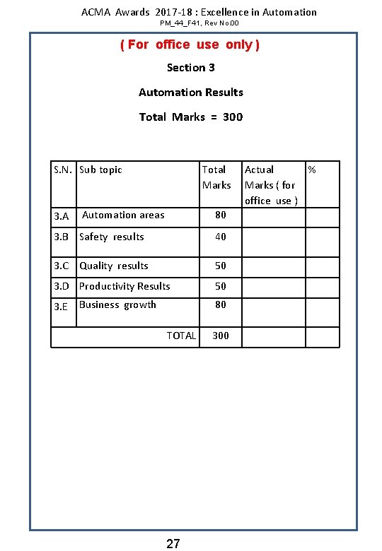 ACMA Awards 2017 -18 : Excellence in Automation PM_44_F 41, Rev No. 00 (