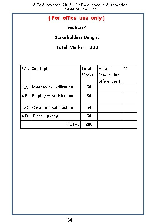ACMA Awards 2017 -18 : Excellence in Automation PM_44_F 41, Rev No. 00 (
