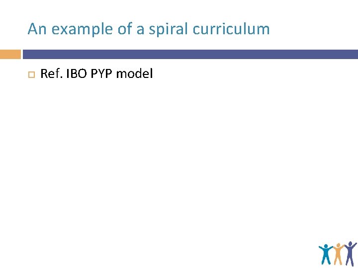 An example of a spiral curriculum Ref. IBO PYP model 