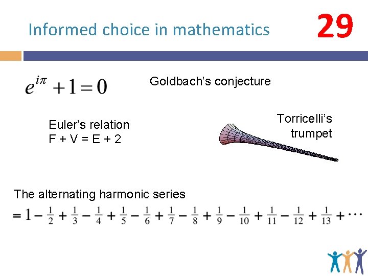 Informed choice in mathematics 29 Goldbach’s conjecture Euler’s relation F + V = E