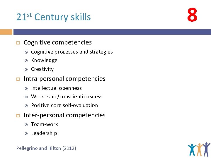 21 st Century skills Cognitive competencies Intra-personal competencies Cognitive processes and strategies Knowledge Creativity